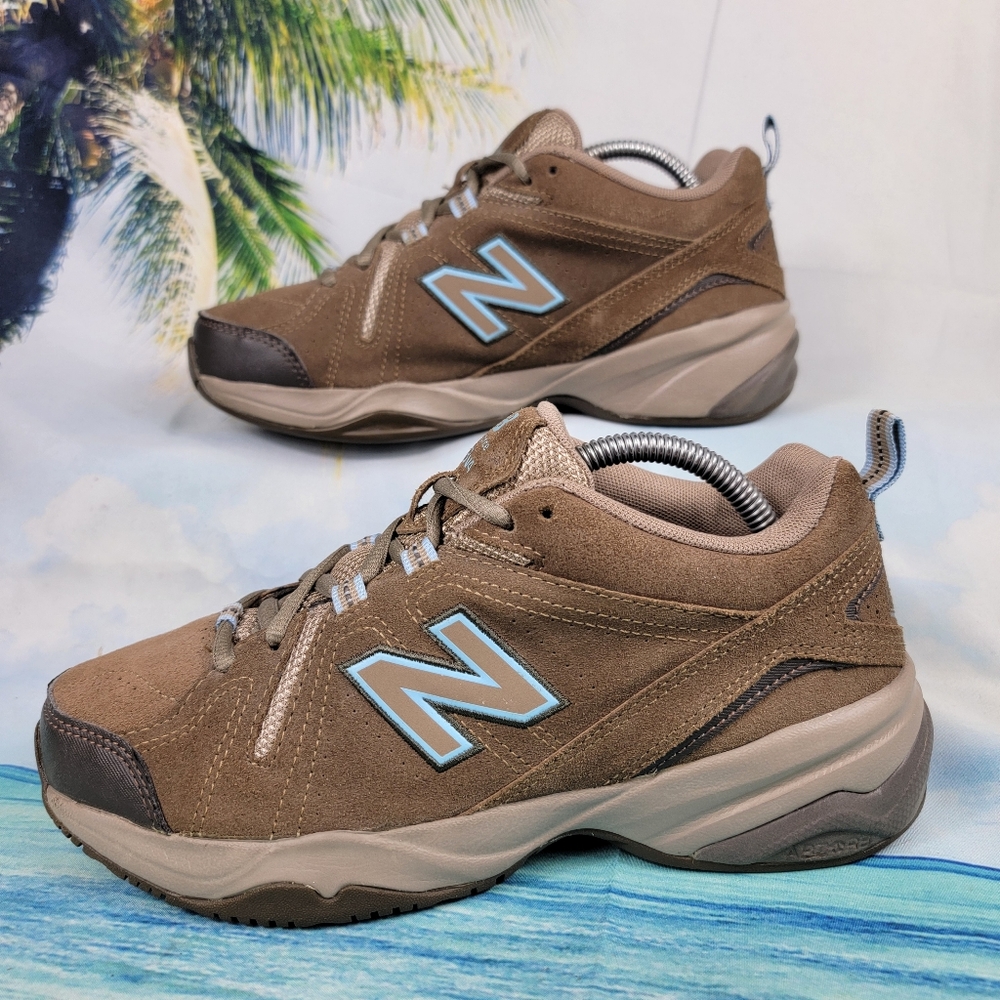 New Balance Brown Suede Athletic Sneakers with Light Blue Accent - Picture 5 of 9